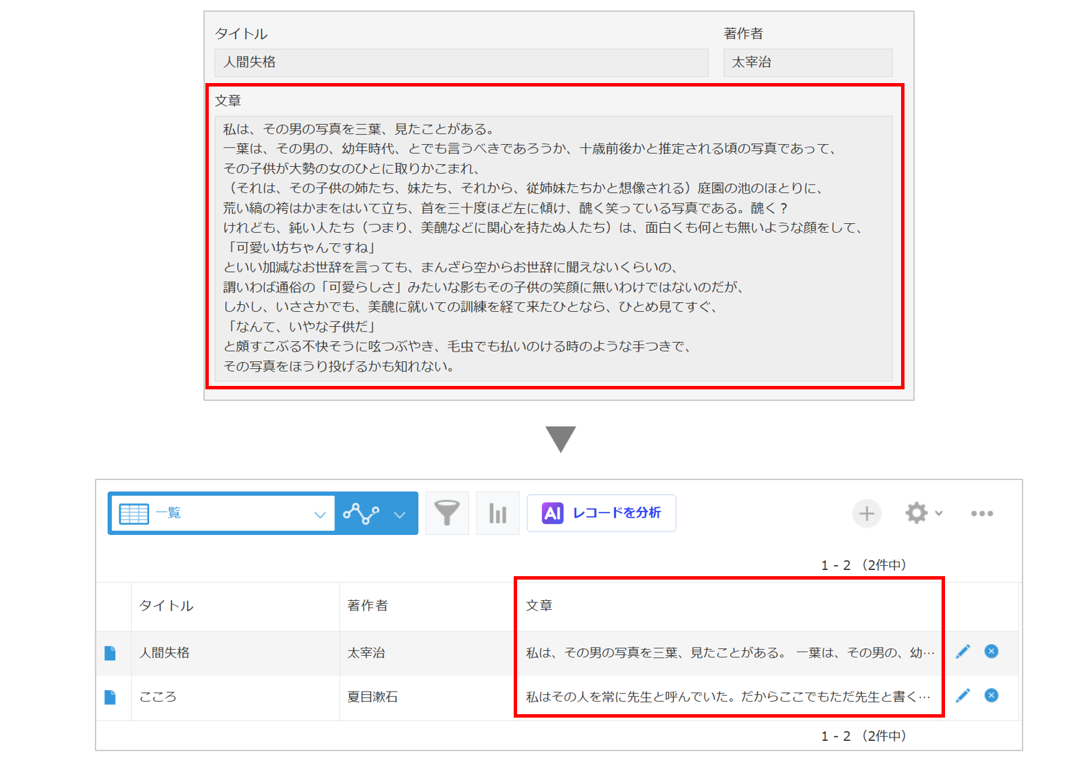 kintone一覧画面で改行が無視されて一行につながって表示されている状態