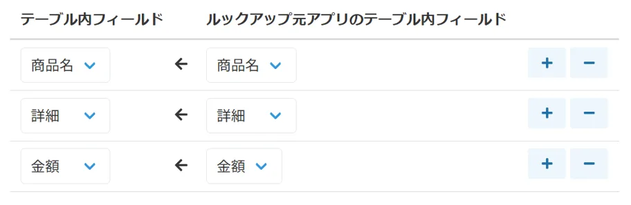 フィールドの対応付け設定